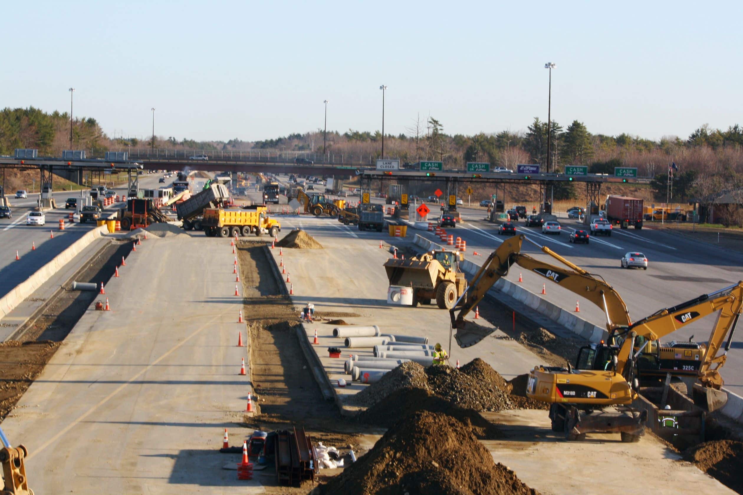 Construction photo of electronic toll booths being built