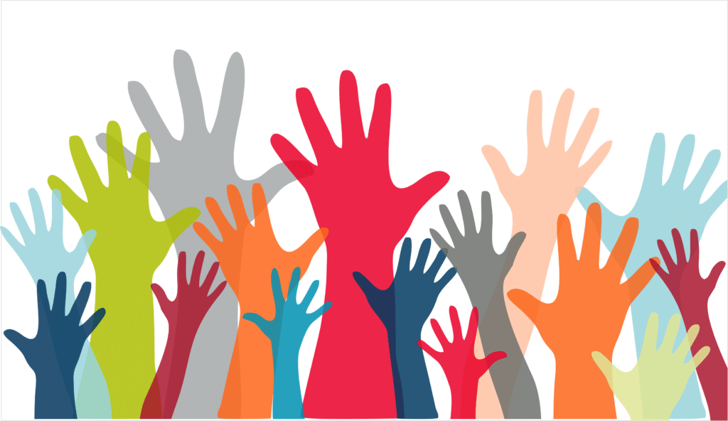 A bunch of raised hands