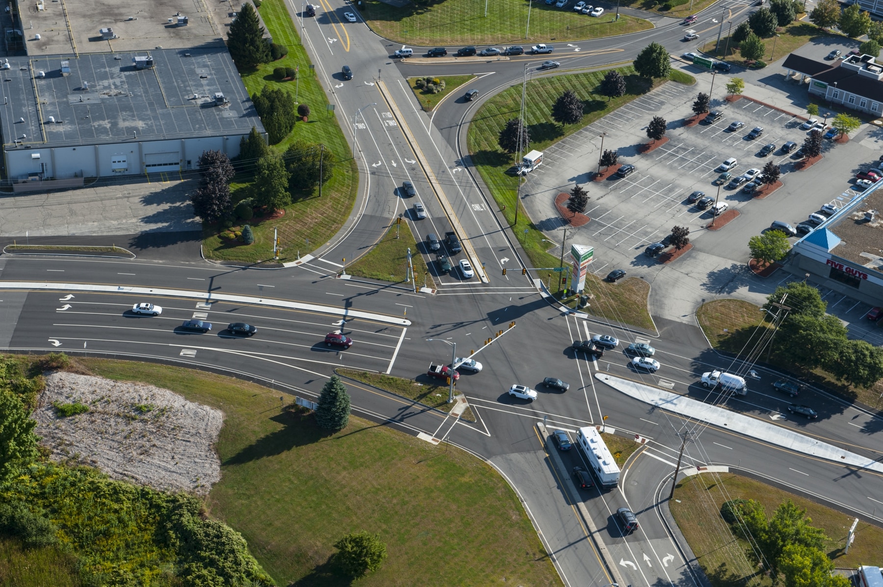 Arial image of a roadway intersection in Derry NH showing traffic